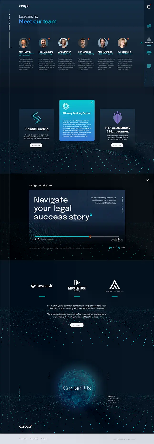 Cartiga website design showcasing a modern layout and user-friendly interface for legal firm meeting the team