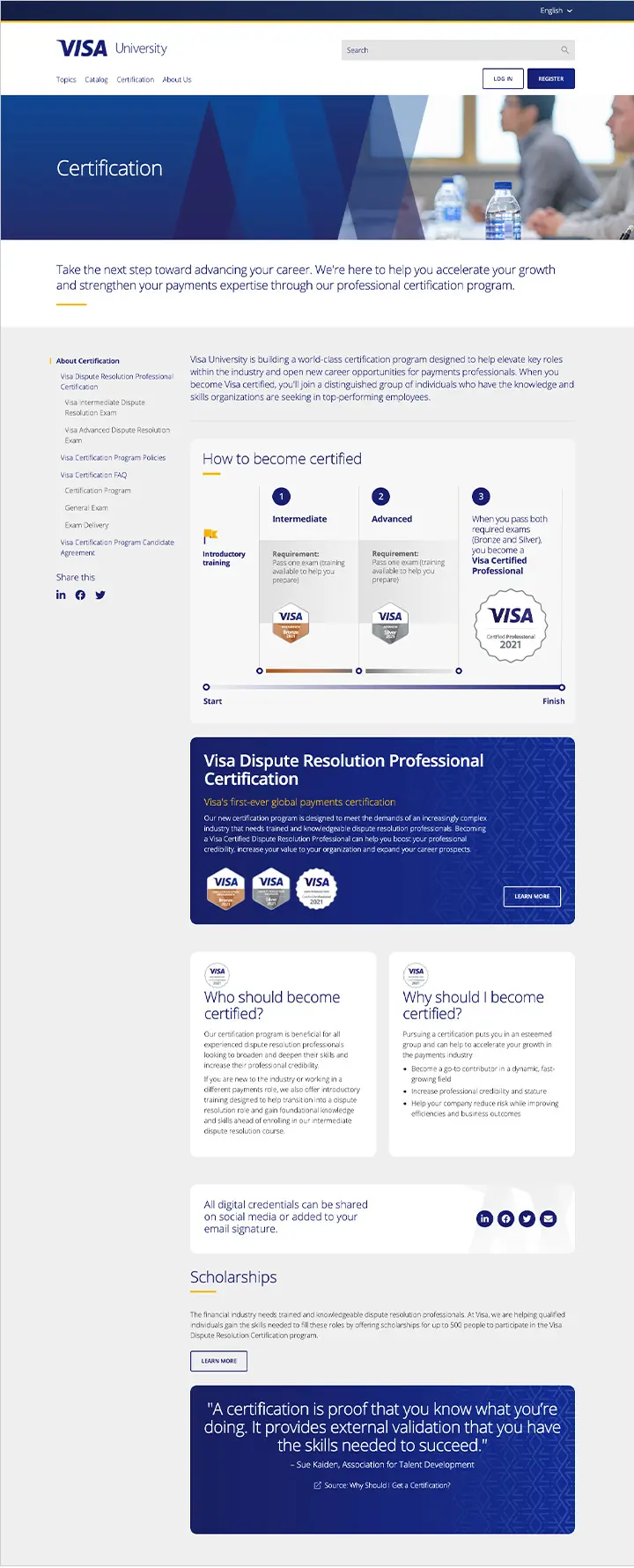 Visa University Site Update - Ceritfication Screenshot