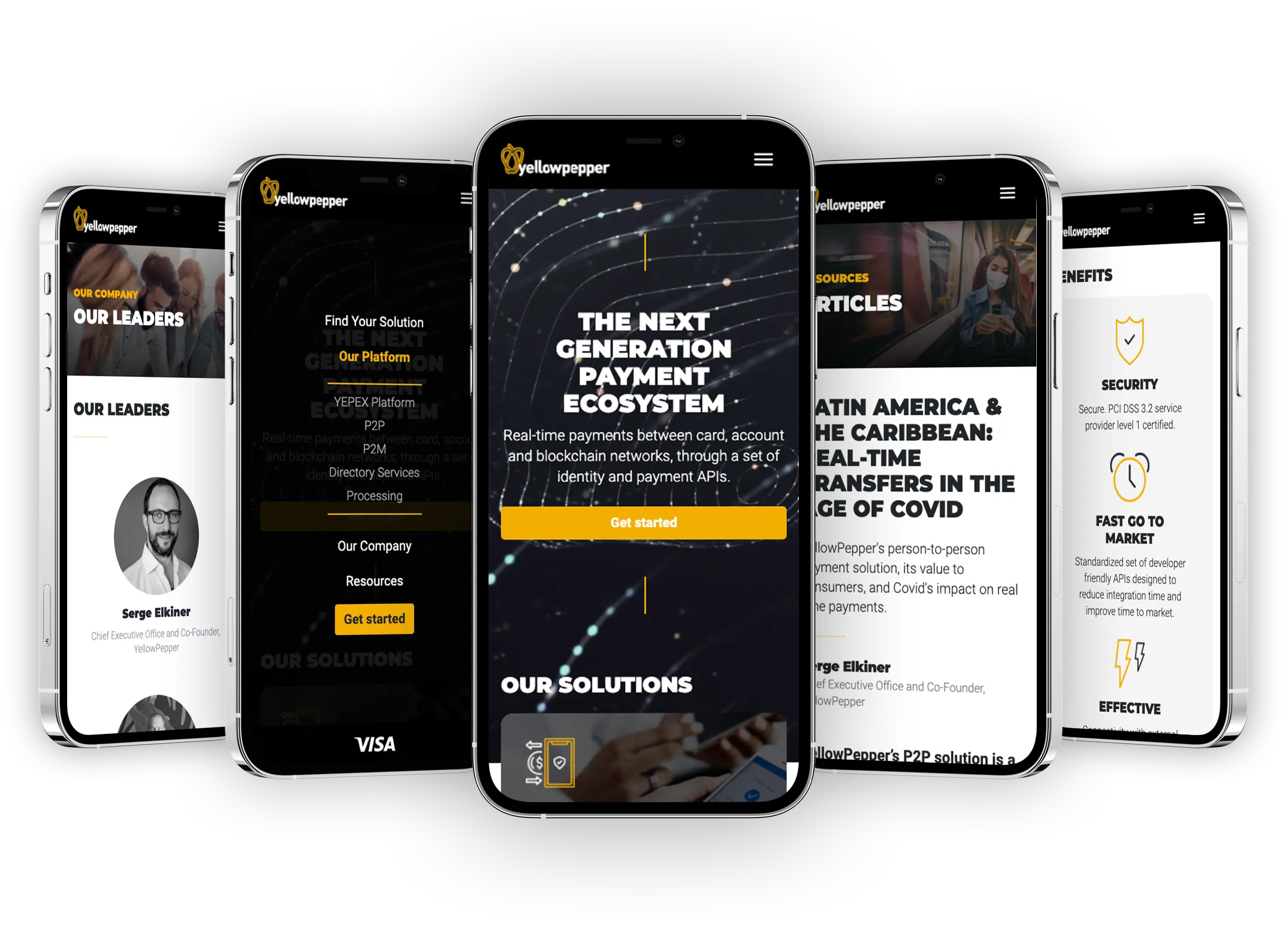 YellowPepper mobile site, displaying its interface and features on IPhones
