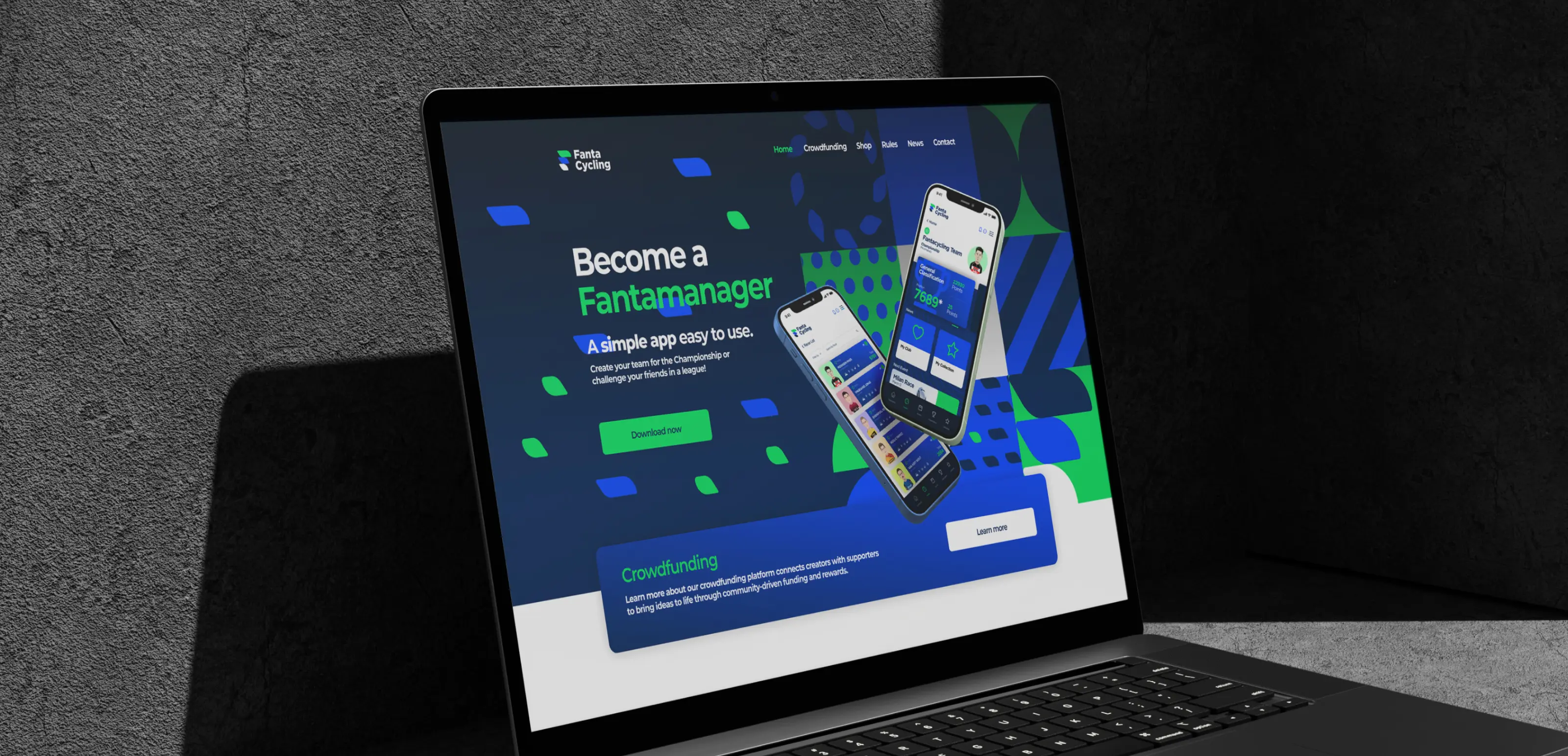 Fantacycling laptop displaying website homepage