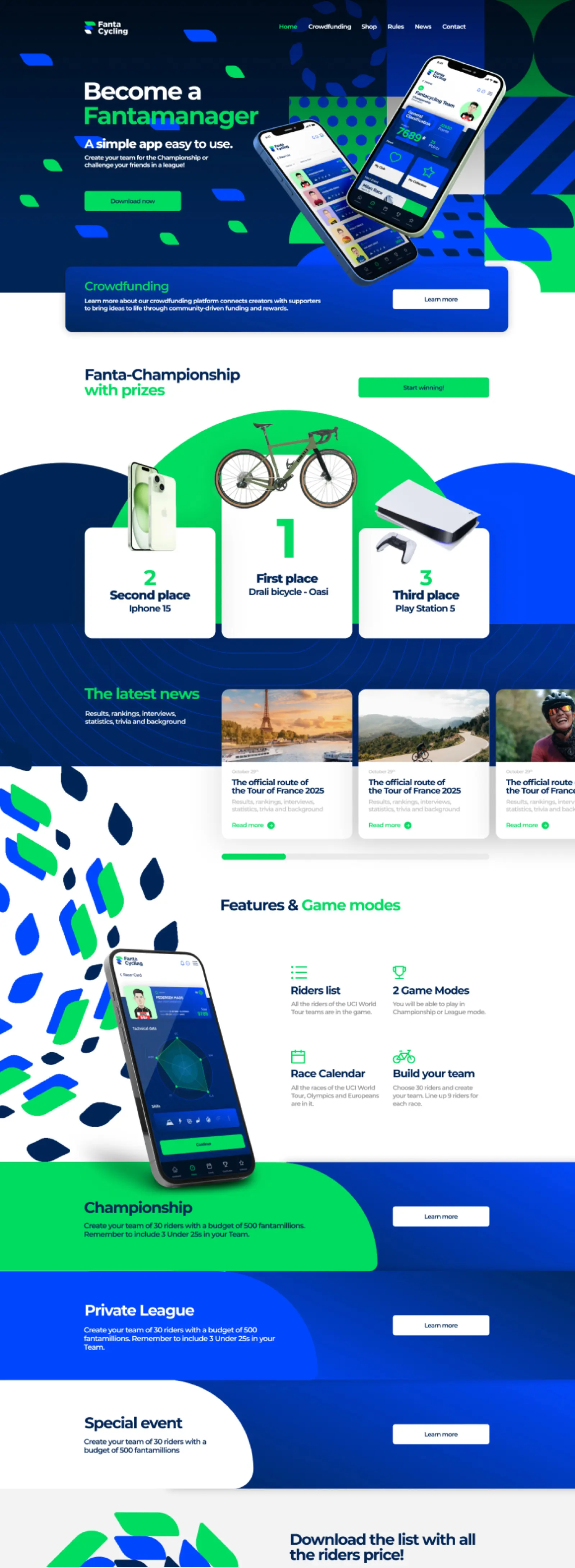 Fantacycling homepage screenshot