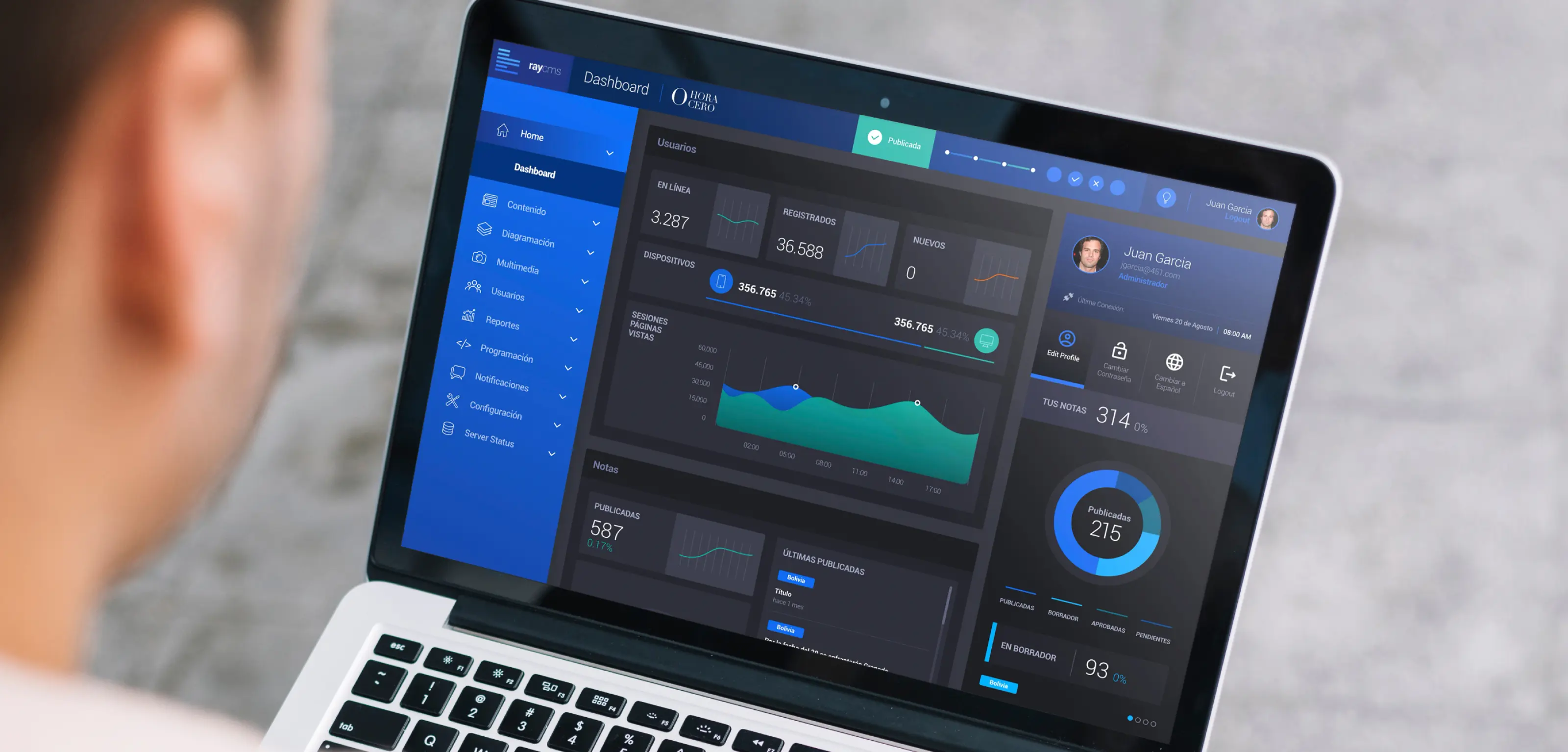 Laptop displaying Ray Media dashboard