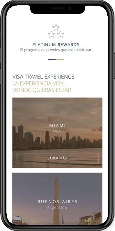 Cellphone displaying the 'Visa Travel Experience' section