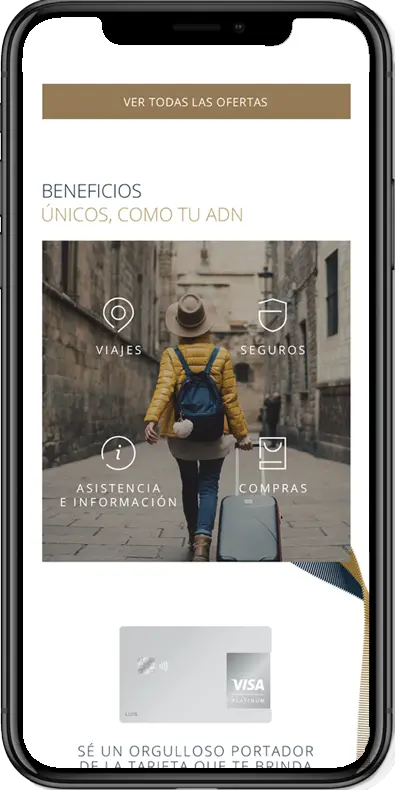 Cellphone displaying the Visa Affluent benefits