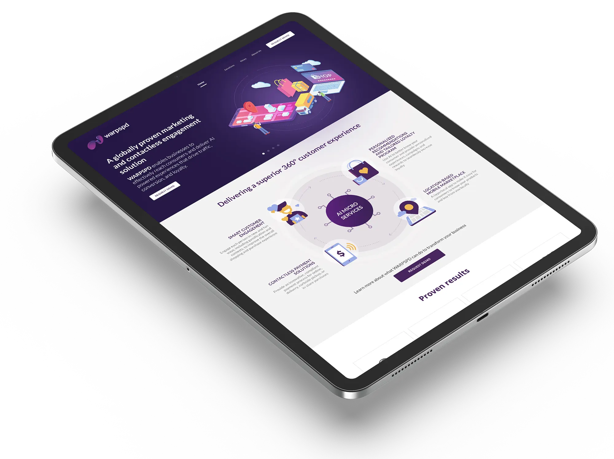 Tablet displaying Warpspd homepage website