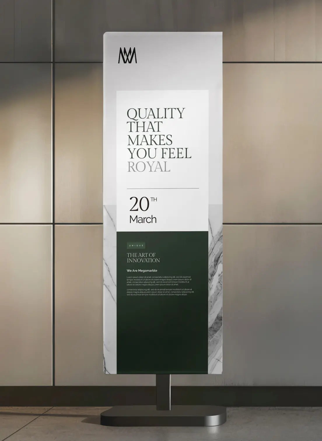 MegaMarble standing banner in gallery