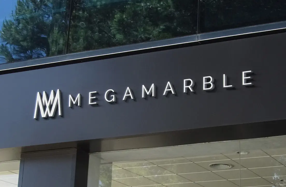 MegaMarble logo photo on office marquee