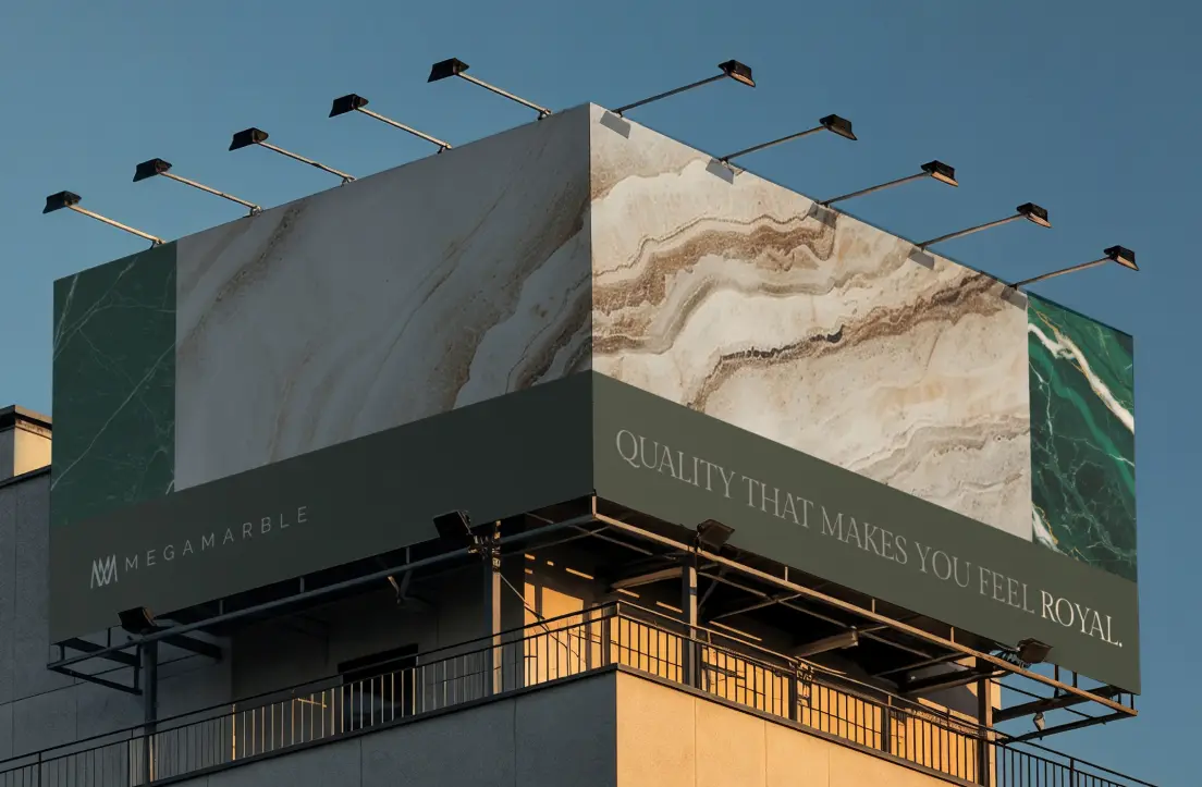 MegaMarble banner gigantography building with lights