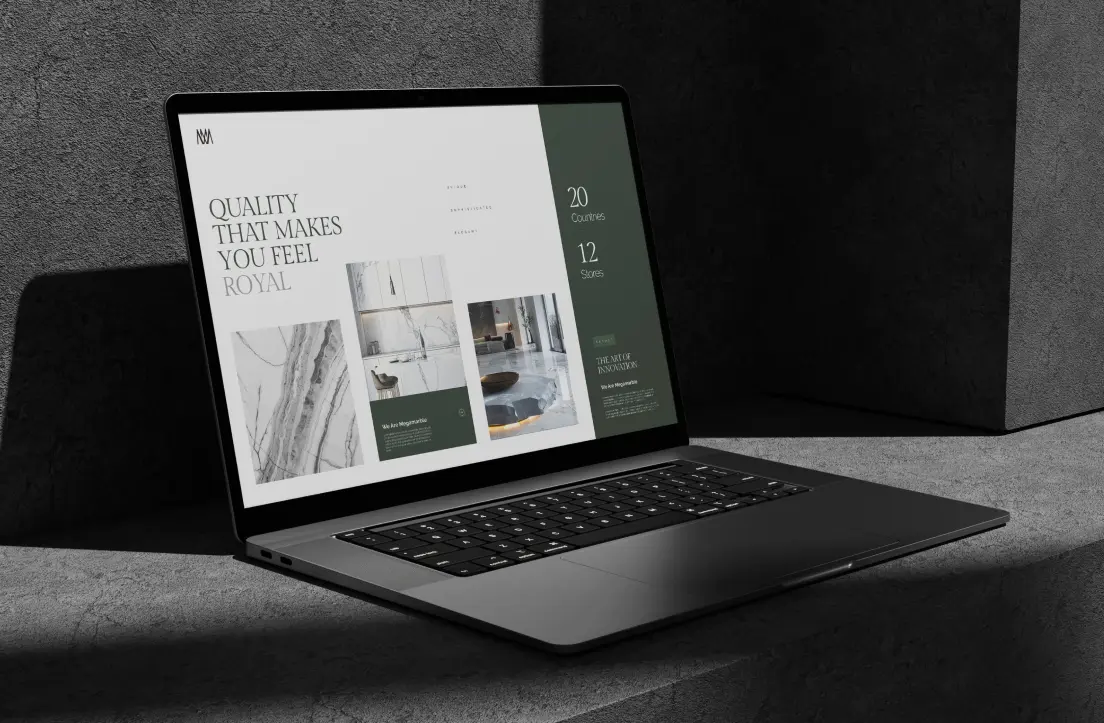 MegaMarble Website view from a laptop